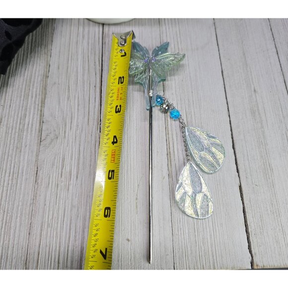 Handmade Delicate Elven Moonlit Butterfly Hair Stick w/ Wings and Crystals Gift - Picture 9 of 9